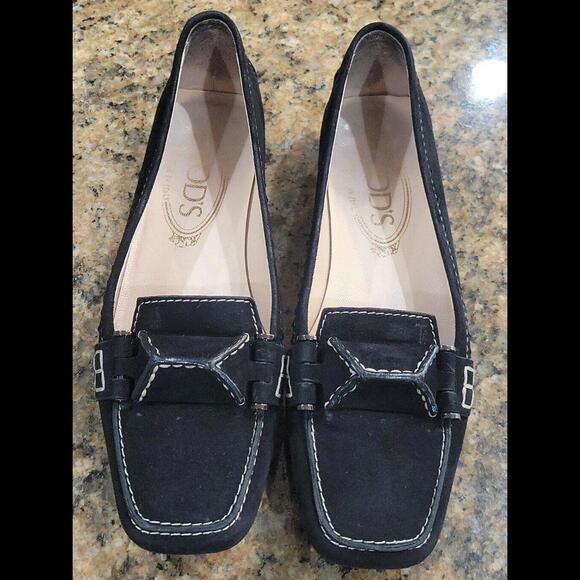 Tod's Black Suede Ballet Flats Slip On Driving Mocs Womens Loafers Dress Shoes 5 - Picture 3 of 12